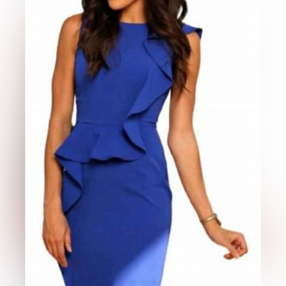 Calvin Klein Royal Blue Sleeveless Ruffle Dress! Size 4!